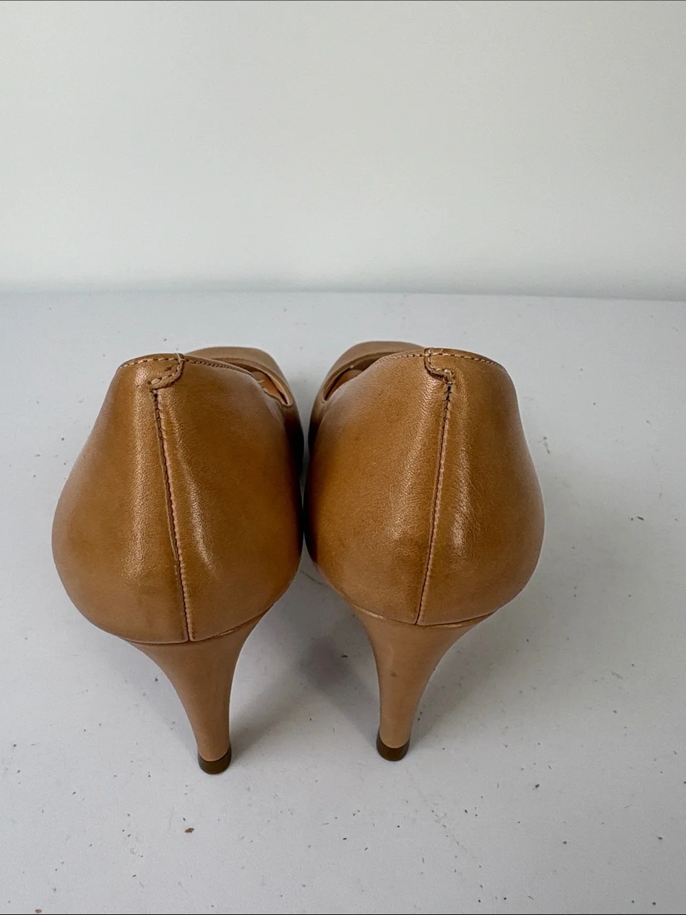 🥦 Cole Haan leather Tan Peep-Toe  Pumps